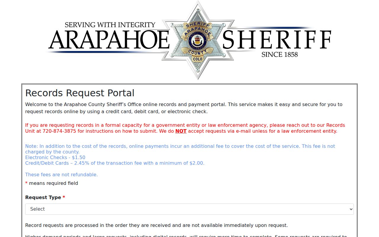 Englewood residents directory reference to Arapahoe Sheriff records request