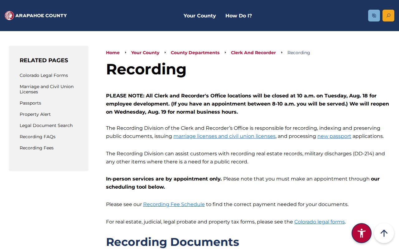 Englewood residents directory reference to Arapahoe County recording office